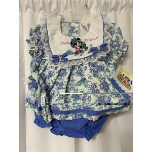 Vintage Disney Babies Mickey Collection Minnie Floral Dress & Bloomer Set 0-6m